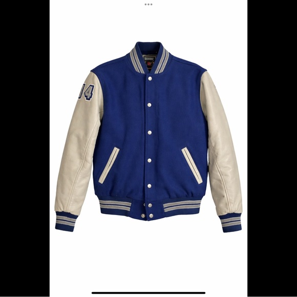 Y2K Varsity Jacket Small Wool Leather Sleeves Blue